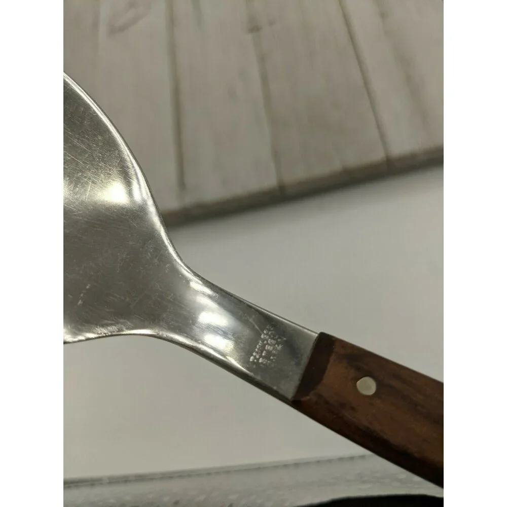Stainless Steel Salad Server Fork with Wood Handle 13 1/4